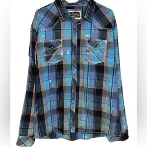 Buckle BKE Vintage Mens Pearl Snap Shirt Size XL Plaid Long Sleeve Embroidered
